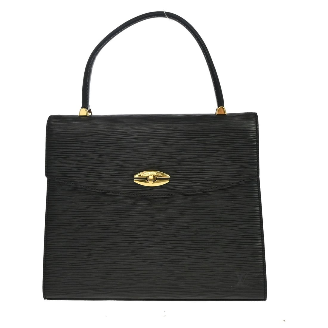 Louis Vuitton Malesherbes Epi Leather Top Handle Bag M52372: Louis Vuitton Malesherbes Epi Leather Top Handle Bag M52372 Vintage Louis Vuitton Malesherbes handbag in black Epi leather with a top handle and buckle closure. This medium handbag features a black li