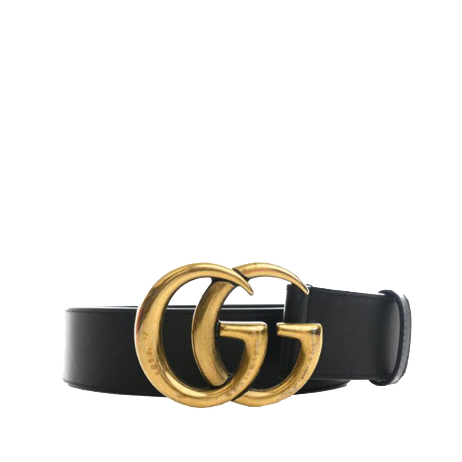 Gucci GG Marmont wide calfskin leather belt black: Gucci GG Marmont wide calfskin leather belt black Gucci GG Marmont Calfskin Wide Belt in black, featuring a leather body, gold tone hardware, and a peg-in-hole closure. Made in Italy, this accessory