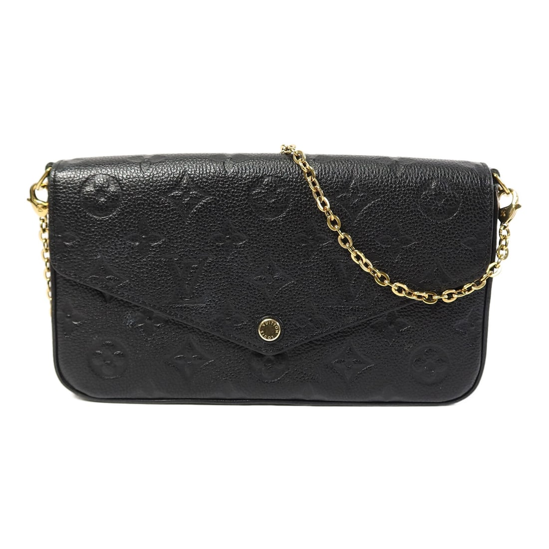 Louis Vuitton M82477 Felicie Pochette Shoulder Bag Black Monogram Empreinte: Louis Vuitton M82477 Felicie Pochette Shoulder Bag Black Monogram Empreinte Louis Vuitton Felicie Pochette shoulder bag in black Monogram Empreinte and calfskin (cowhide). This women's regular-size ba