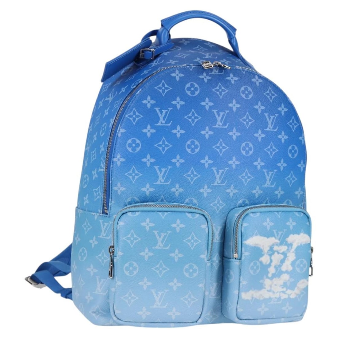 Louis Vuitton M45441 Clouds Blue Monogram Canvas Backpack: Louis Vuitton M45441 Clouds Blue Monogram Canvas Backpack Blue Louis Vuitton Clouds multi pocket backpack crafted in Monogram canvas. This women's backpack includes a dust bag and name tag. It is in p