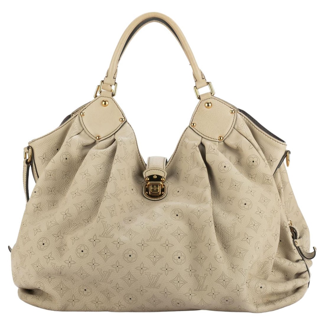Louis Vuitton Extra Large Cream Mahina Shoulder Bag Gold Tone Hardware: Louis Vuitton Extra Large Cream Mahina Shoulder Bag Gold Tone Hardware Experience luxury with this Louis Vuitton extra large cream Mahina shoulder bag. Crafted from logo perforated leather, it feature
