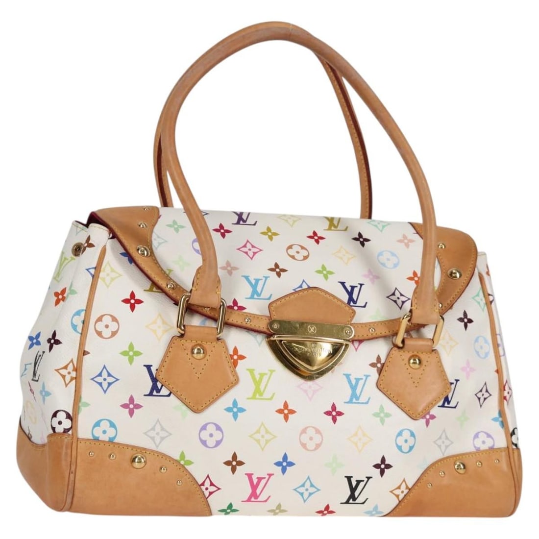 Louis Vuitton M40201 Beverly GM White Monogram Multicolor Handbag: Louis Vuitton M40201 Beverly GM White Monogram Multicolor Handbag Louis Vuitton Beverly GM hand bag in Monogram Multicolor Canvas with a white exterior, made in France. It comes with a dust bag and is