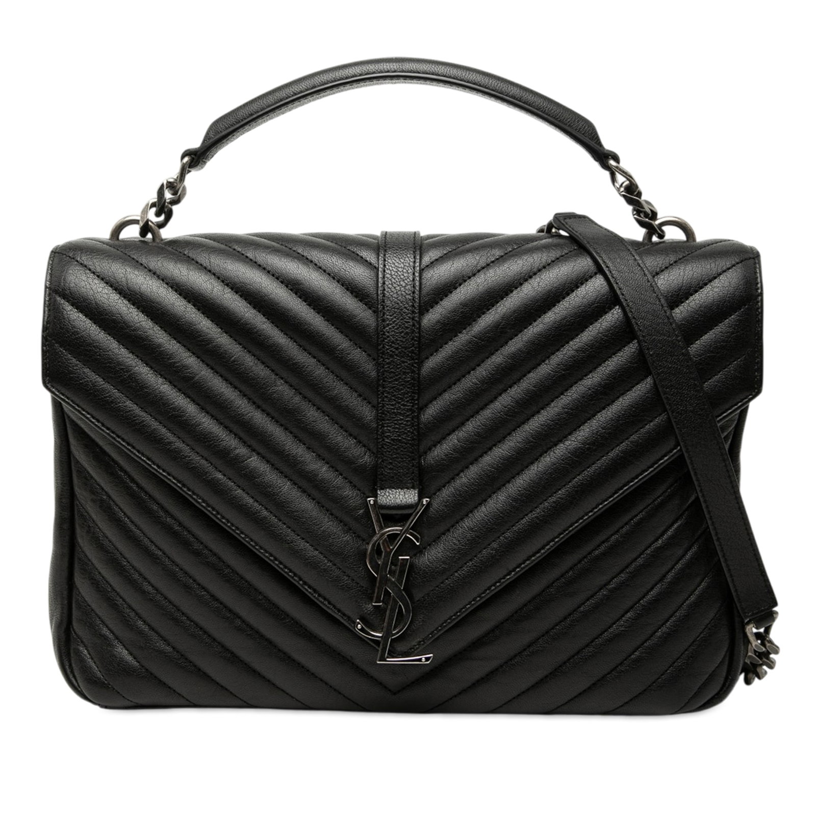 Saint Laurent College satchel black quilted sheepskin (1 of 8)