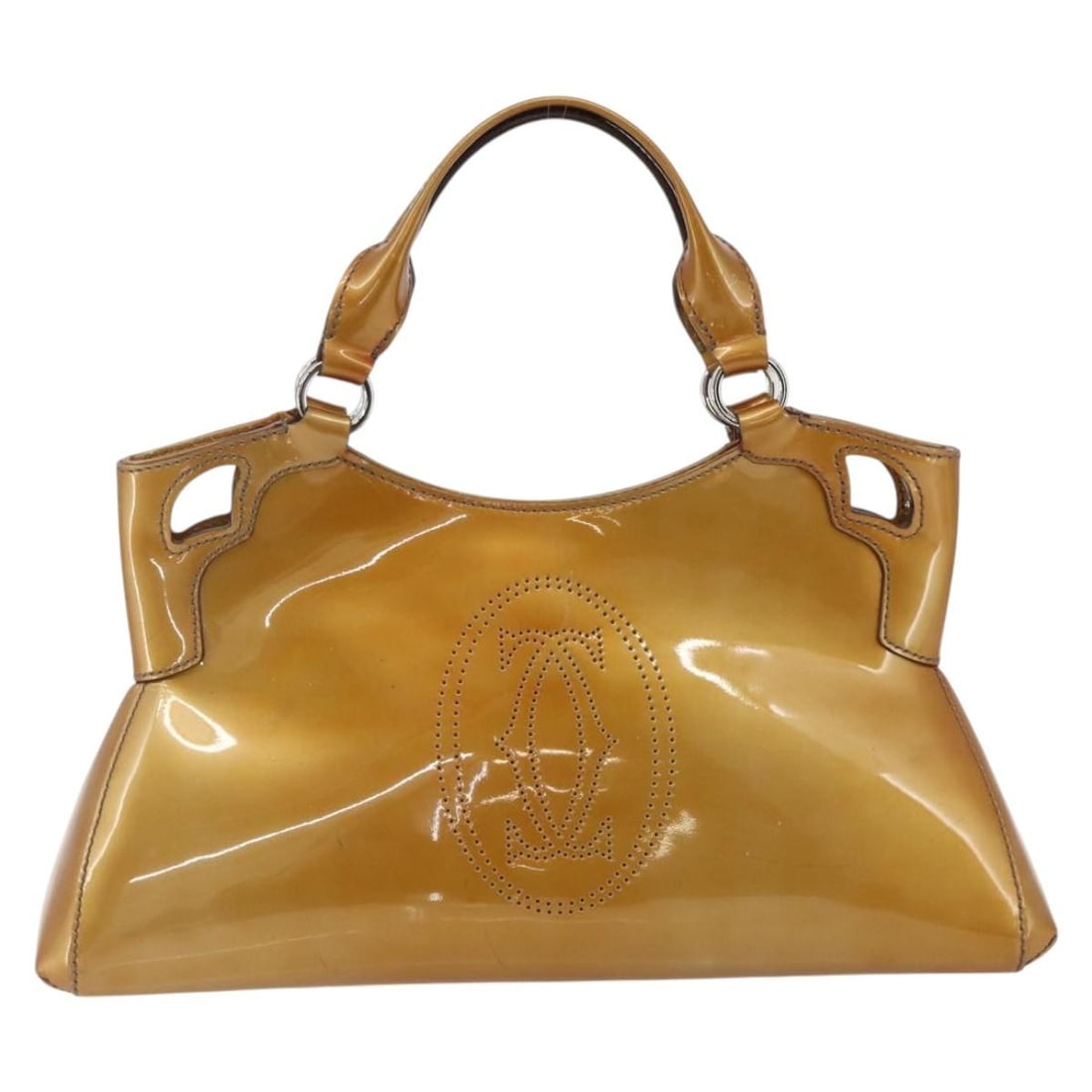 Cartier Marcello yellow patent leather handbag: Cartier Marcello yellow patent leather handbag This Cartier Marcello handbag features yellow patent leather crafted in Italy. Designed for women, it measures 36cm x 20cm x 10cm. The exterior shows sur