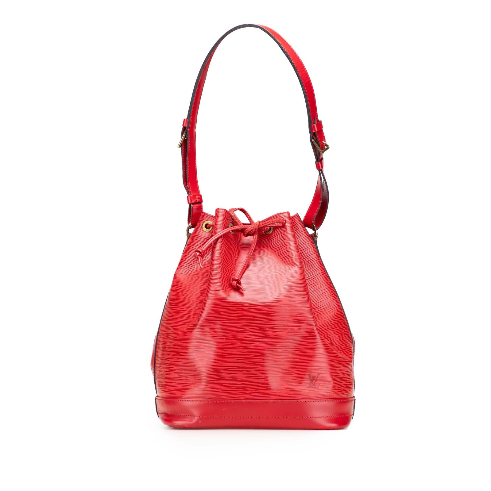 Louis Vuitton Epi Noe GM Red Leather Bag with Drawstring Closure: Louis Vuitton Epi Noe GM Red Leather Bag with Drawstring Closure The Louis Vuitton Epi Noe GM is a stylish and functional bag crafted from high-quality epi leather. It features a drawstring closure fo