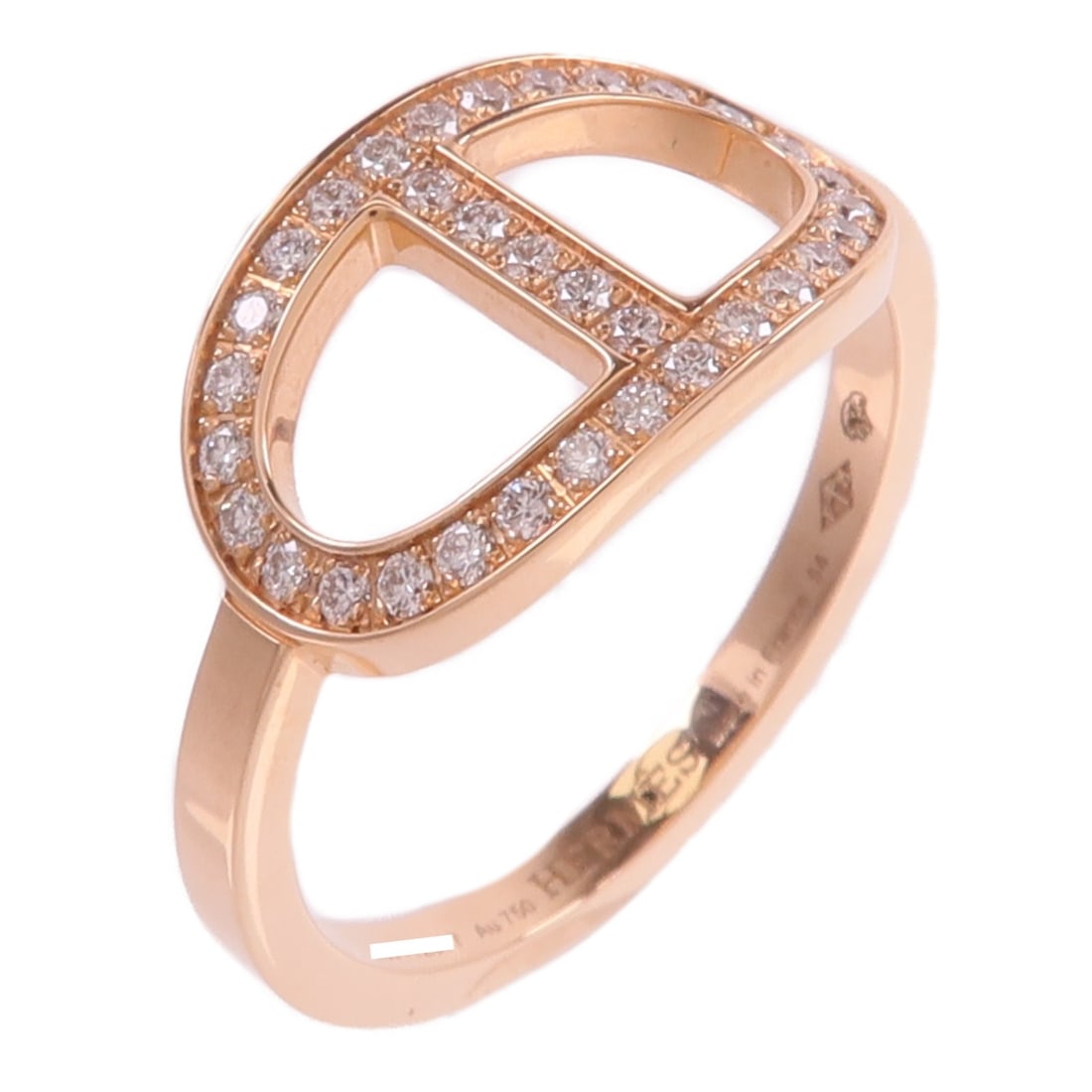 Hermes Chaine d'ancre Contour 18K Rose Gold Diamond Ring Size 54: Hermes Chaine d'ancre Contour 18K Rose Gold Diamond Ring Size 54 Hermes Chaine d'ancre Contour ring in 18K pink gold with diamond accents. The ring is engraved 54 and sized US 6.75. It is described in