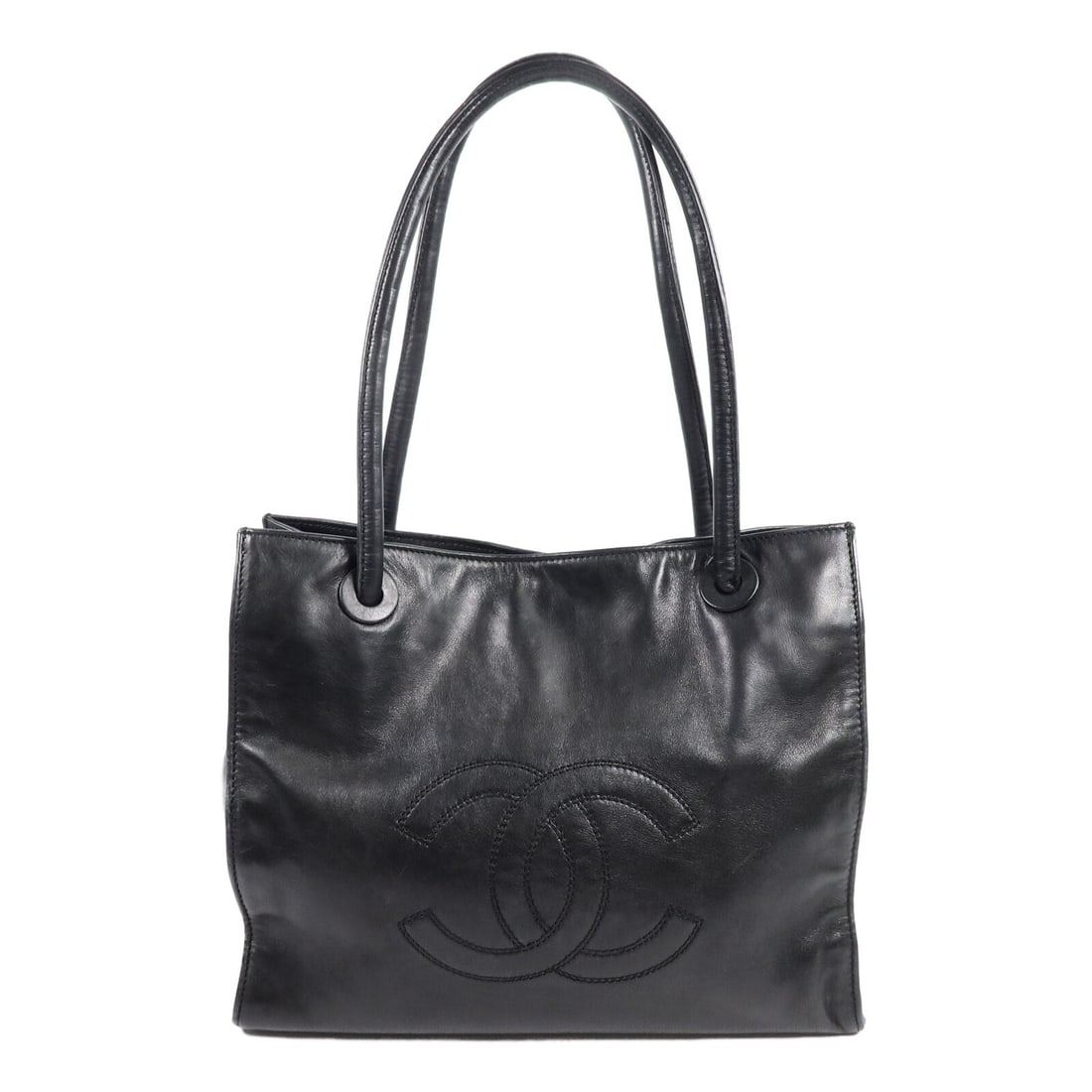CHANEL black lambskin shoulder bag with CC gold tone hardware (1 of 18)