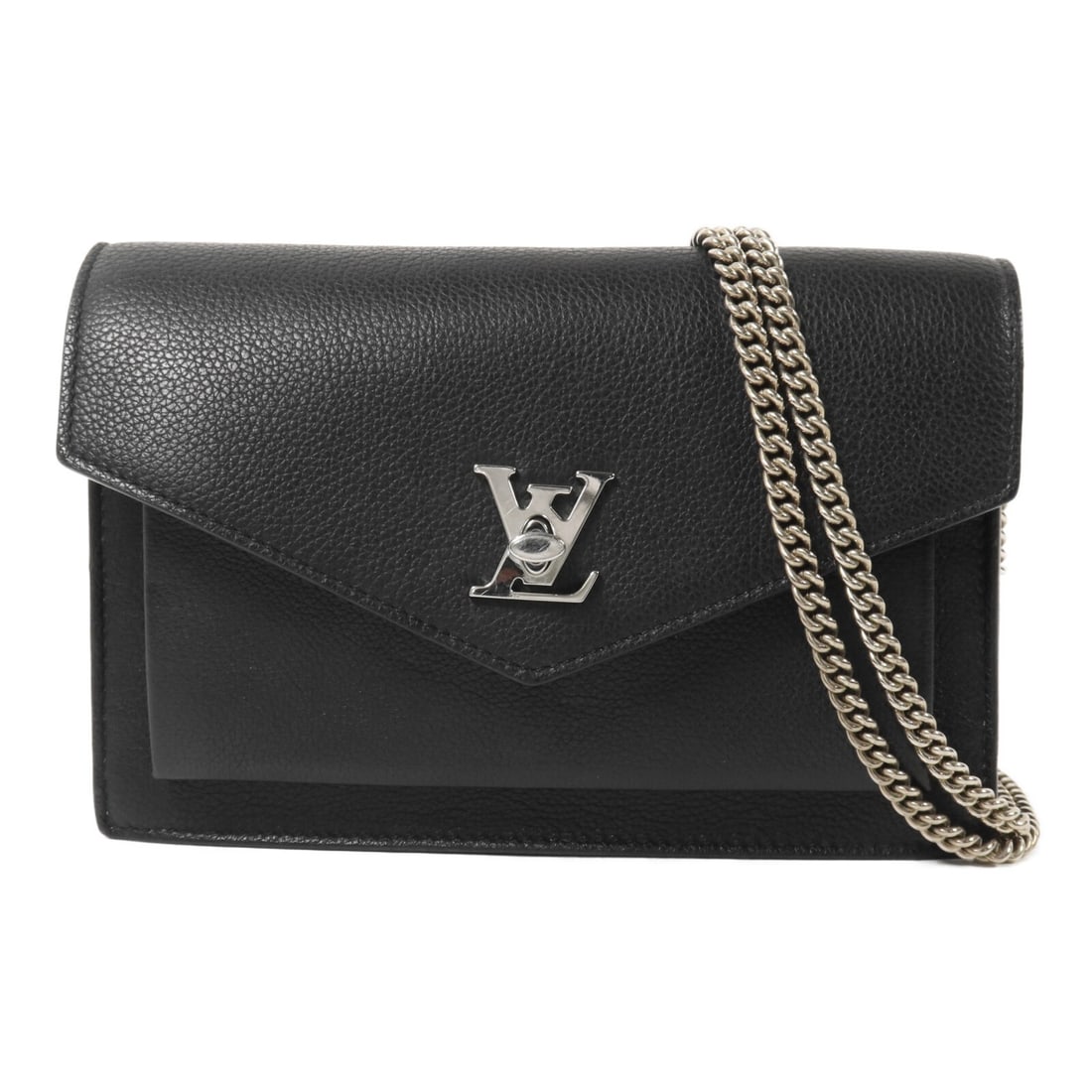Louis Vuitton Mylockme M63471 black calfskin chain shoulder bag: Louis Vuitton Mylockme M63471 black calfskin chain shoulder bag Louis Vuitton Mylockme Chain Shoulder Bag, model M63471, in black calfskin (cowhide) leather. This women's shoulder bag is made in Franc