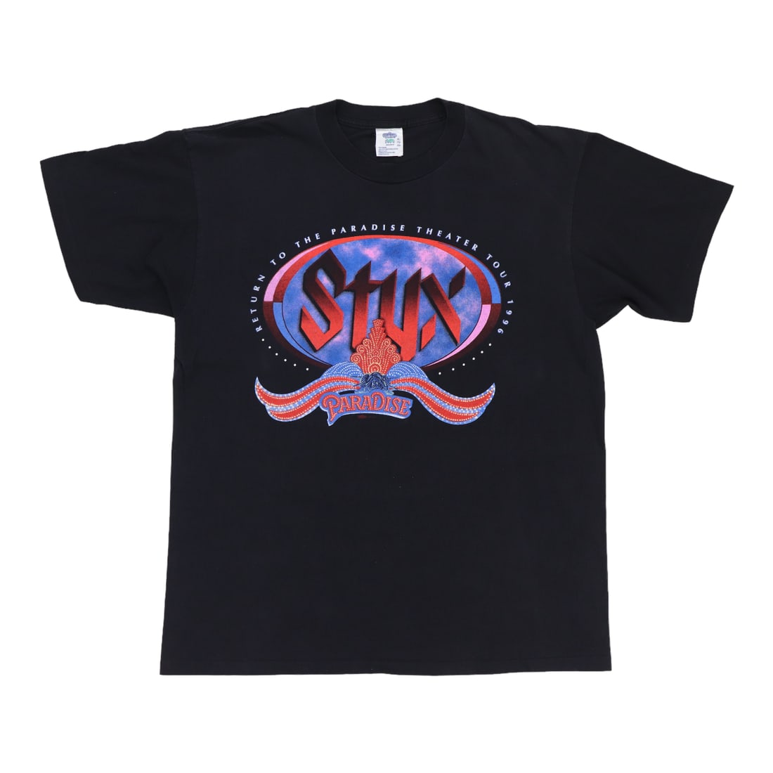 Vintage 1996 Styx Return To Paradise black cotton tour shirt XL: Vintage 1996 Styx Return To Paradise black cotton tour shirt XL Authentic vintage 1996 Styx Return To Paradise Theatre Tour shirt with front and back graphics. This original shirt is not a modern