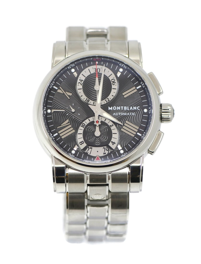 Montblanc Star Automatic Chronograph Men's Stainless Steel 44mm Watch 102376: Montblanc Star Automatic Chronograph Men's Stainless Steel 44mm Watch 102376 This Montblanc Star Chronograph wristwatch is crafted for men and features a stainless steel case and band. It is powered