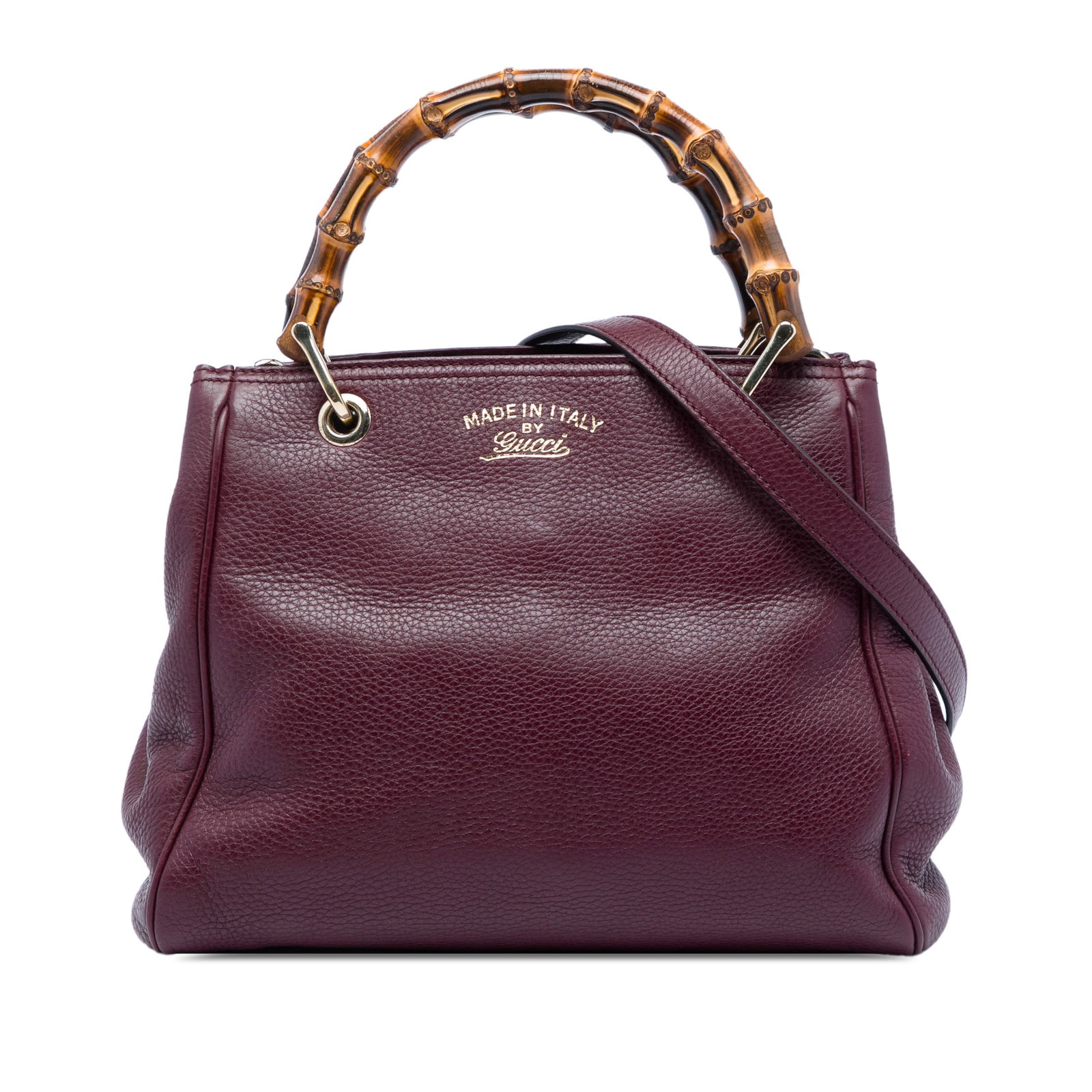 Gucci Bamboo Shopper Small Purple Leather Satchel Bag: Gucci Bamboo Shopper Small Purple Leather Satchel Bag This Gucci Bamboo Shopper satchel is crafted in calfskin leather and features signature bamboo handles with a detachable flat leather strap. The o