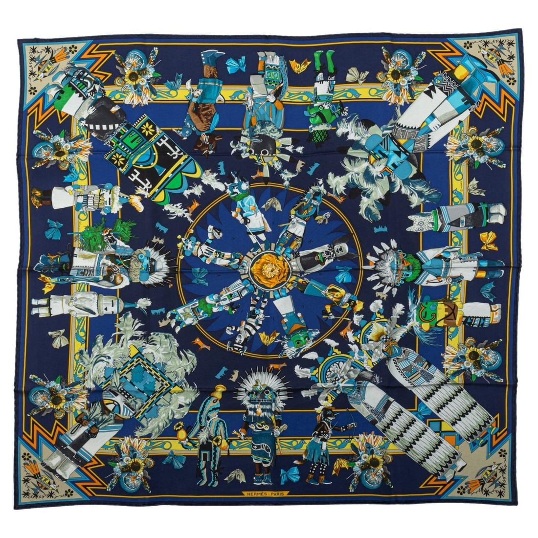 Hermes Kermit Oliver Kachinas Silk Scarf Blue 35 in Square (1 of 5)
