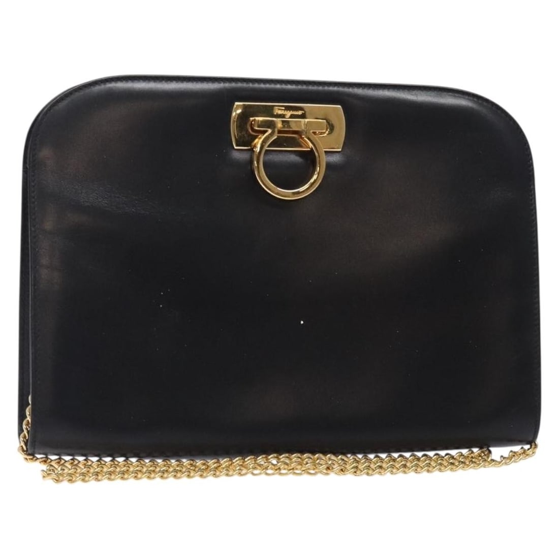 Black Leather Shoulder Bag Salvatore Ferragamo Gancini Chain Gold Tone (1 of 18)