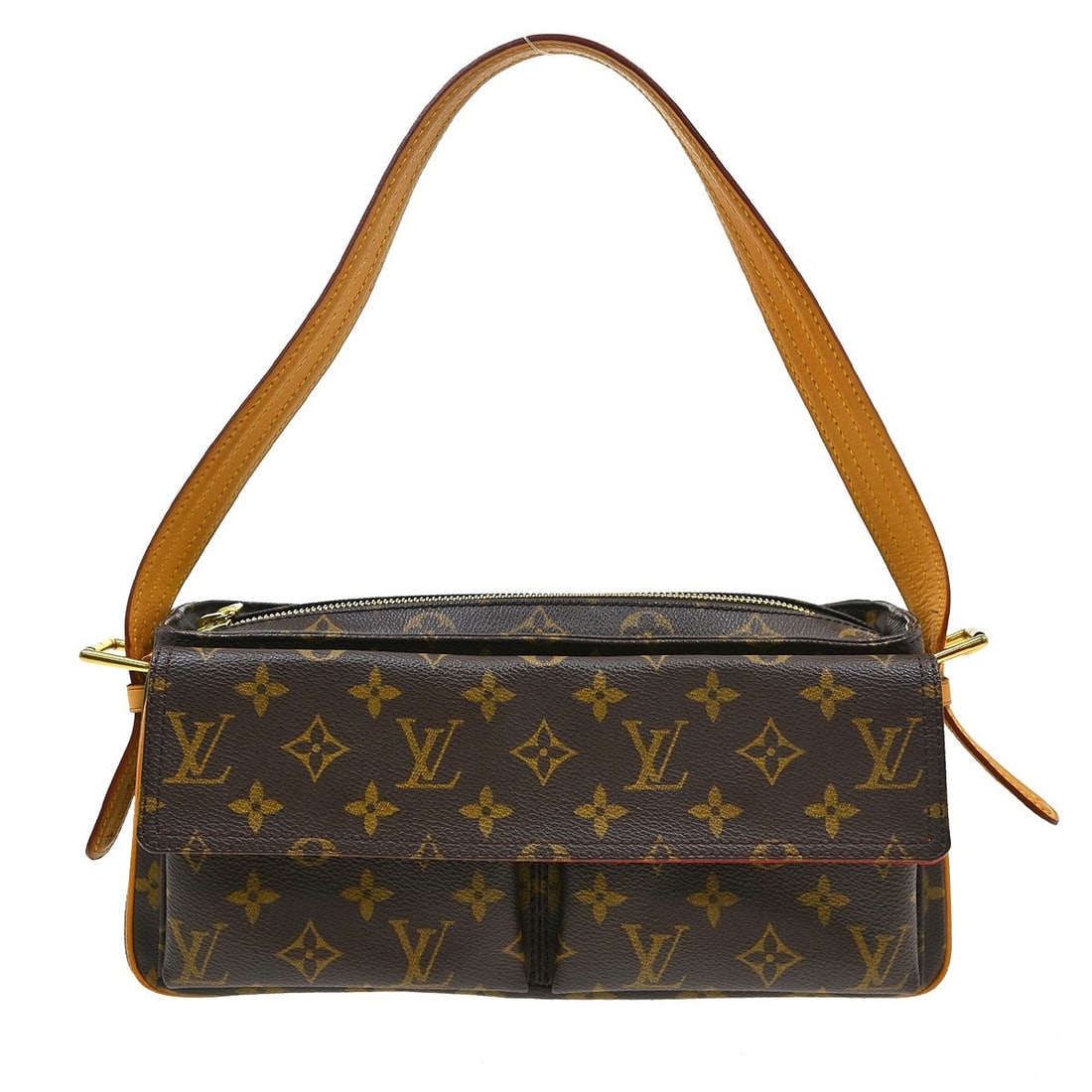 Louis Vuitton Viva Cite MM Monogram Canvas Shoulder Bag M51164: Louis Vuitton Viva Cite MM Monogram Canvas Shoulder Bag M51164 Vintage Louis Vuitton Viva Cite MM handbag in Monogram canvas with leather trim and an adjustable shoulder strap. This medium handbag fea