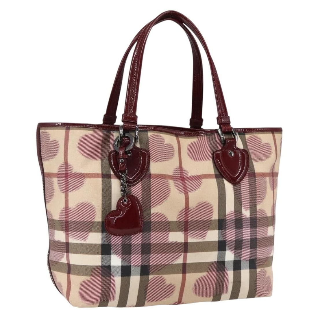 Beige PVC Leather Nova Check Tote by Burberry: Beige PVC Leather Nova Check Tote by Burberry This Burberry Nova Check tote bag is crafted from beige PVC leather and features the iconic check pattern. The bag offers a spacious interior, making it s