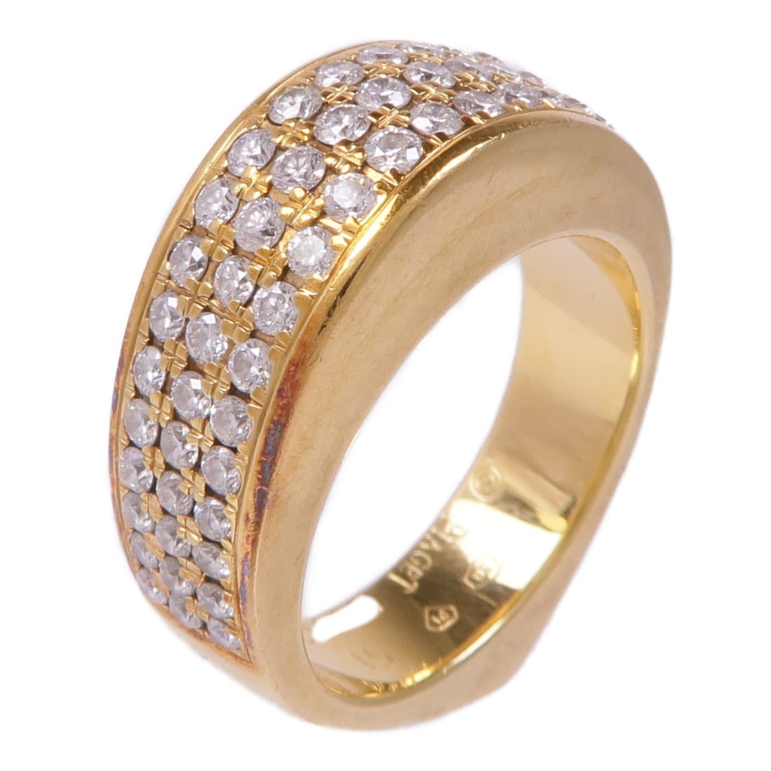 PIAGET 18K Yellow Gold Diamond Ring Size 5.5 Engraved 51: PIAGET 18K Yellow Gold Diamond Ring Size 5.5 Engraved 51 Piaget diamond ring crafted in 18K yellow gold. This women's ring features a diamond design and is marked size 51, equivalent to US size 5.5. M