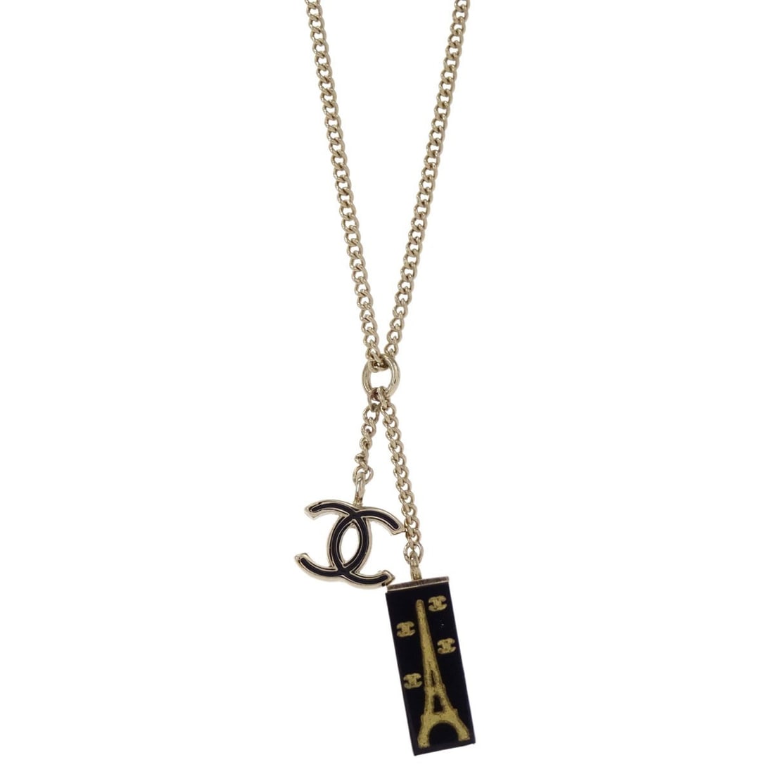 CHANEL 05C Gold Plated CC Eiffel Tower Charm Necklace (1 of 5)