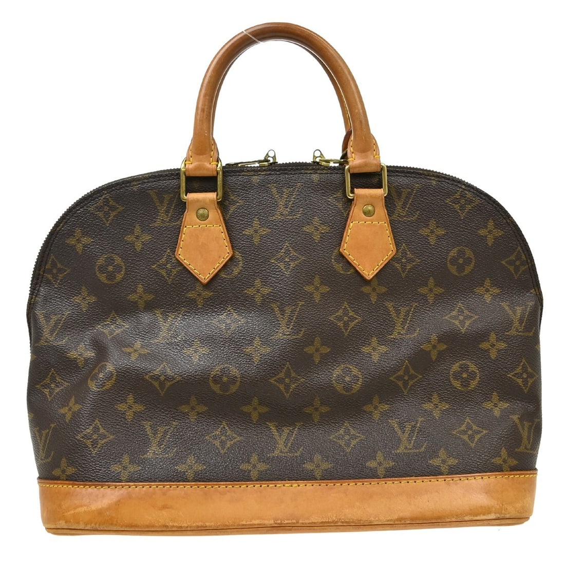 Louis Vuitton Alma M51130 Monogram Canvas Top Handle Bag: Louis Vuitton Alma M51130 Monogram Canvas Top Handle Bag Vintage Louis Vuitton Alma handbag in Monogram canvas with leather details. It features a zip closure, double handles, a brown exterior and lin