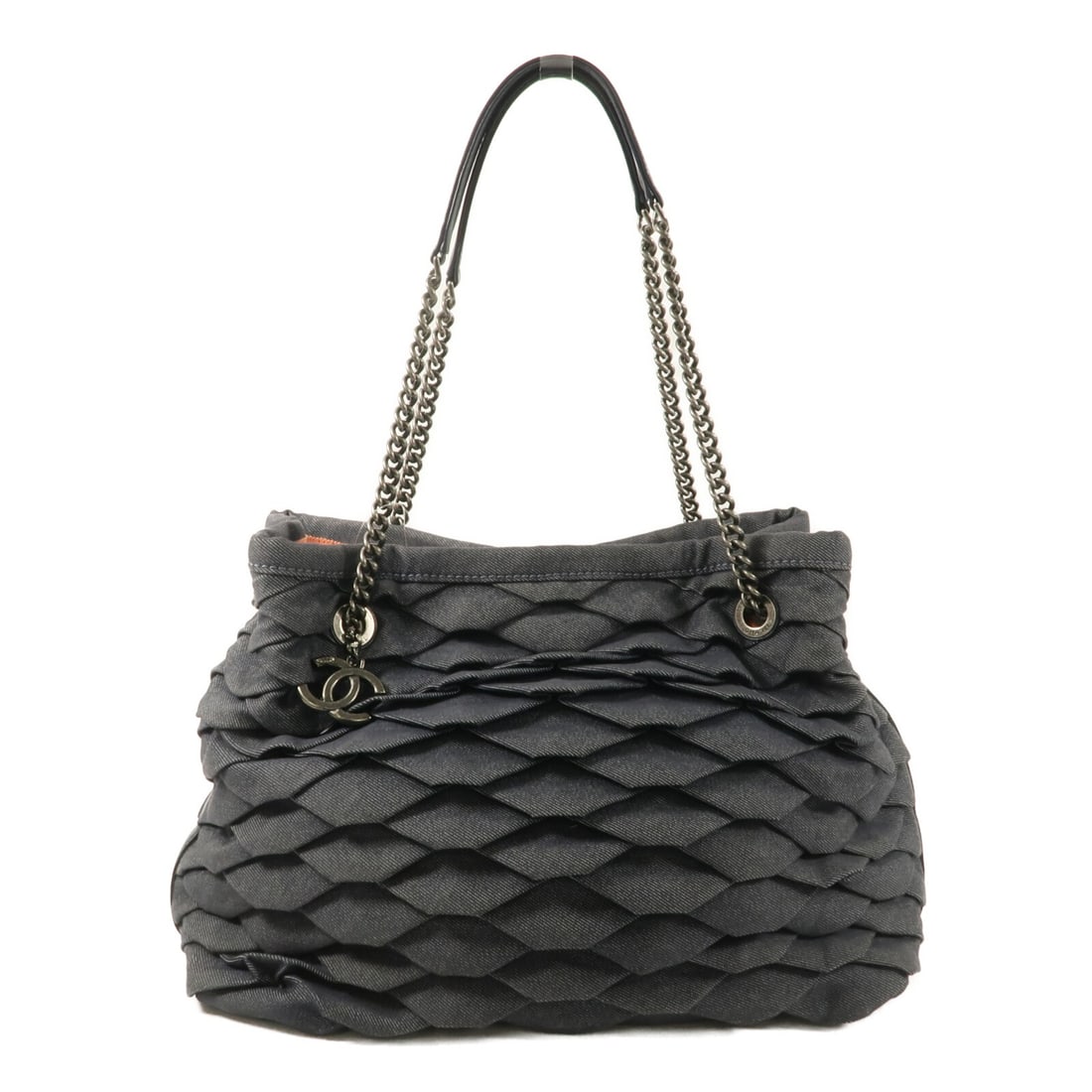 CHANEL Calfskin and Denim Blue CC Tote Bag: CHANEL Calfskin and Denim Blue CC Tote Bag A CHANEL CC Shopping Tote Bag in blue calfskin (cowhide) and denim. This women's tote has a regular size profile, a blue frame color, and includes a magnetic