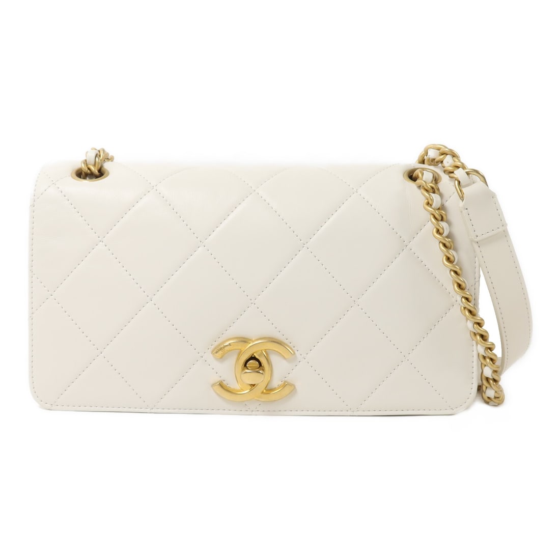 CHANEL CC Lambskin Chain Shoulder Bag White GHW (1 of 15)