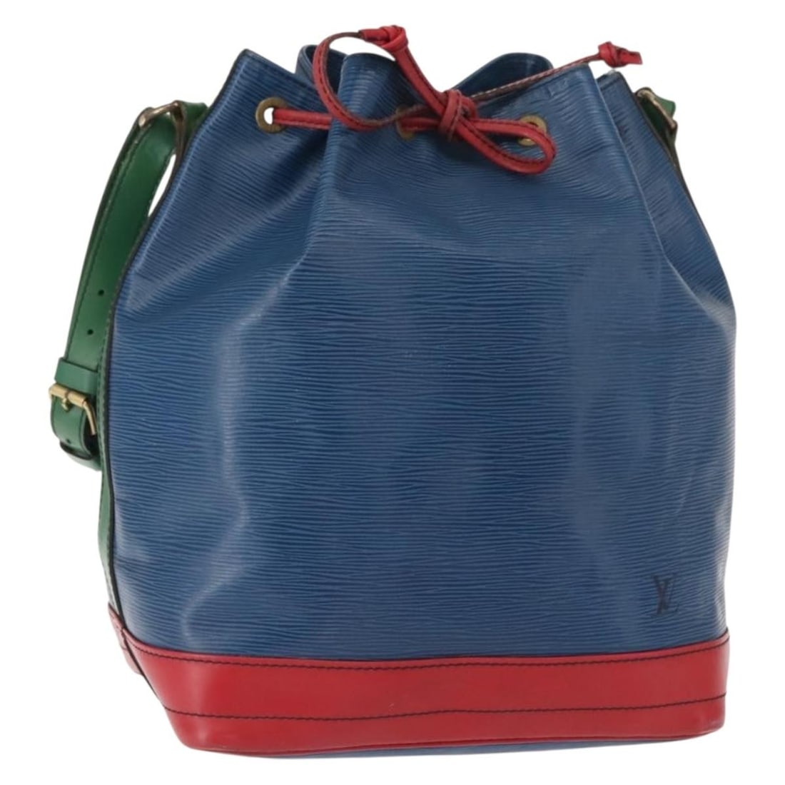 Louis Vuitton Tricolor Noe Blue Epi Leather Shoulder Bag: Louis Vuitton Tricolor Noe Blue Epi Leather Shoulder Bag Louis Vuitton Tricolor Noe bag in blue leather. This piece is made in France and shows fair pre-owned condition with light rubbing and marks to