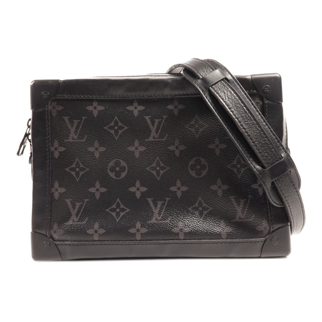 Louis Vuitton M44730 Soft Trunk Shoulder Bag Monogram Eclipse Black: Louis Vuitton M44730 Soft Trunk Shoulder Bag Monogram Eclipse Black Louis Vuitton Soft Trunk shoulder bag in Monogram Eclipse PVC coated canvas with a black finish. Designed as a men's shoulder bag, t