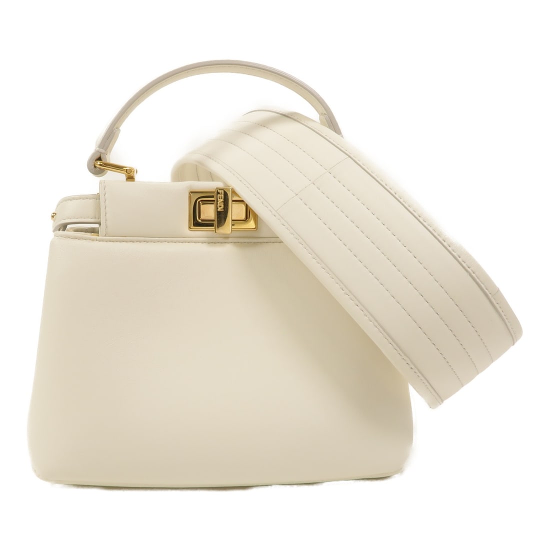 FENDI Peekaboo XS 8BN320 White Lambskin 2 Way Bag: FENDI Peekaboo XS 8BN320 White Lambskin 2 Way Bag FENDI Peekaboo XS 2-way shoulder bag in white lambskin leather. This women's bag features a turn-lock closure, an open interior pocket, and one interi