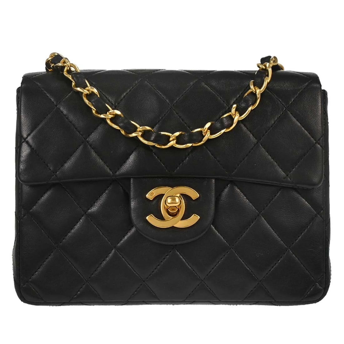 CHANEL Classic Flap Mini Square Lambskin Shoulder Bag Black: CHANEL Classic Flap Mini Square Lambskin Shoulder Bag Black Chanel Mini Classic Square Flap shoulder bag in black lambskin leather with a matelasse quilted finish and single chain shoulder strap.