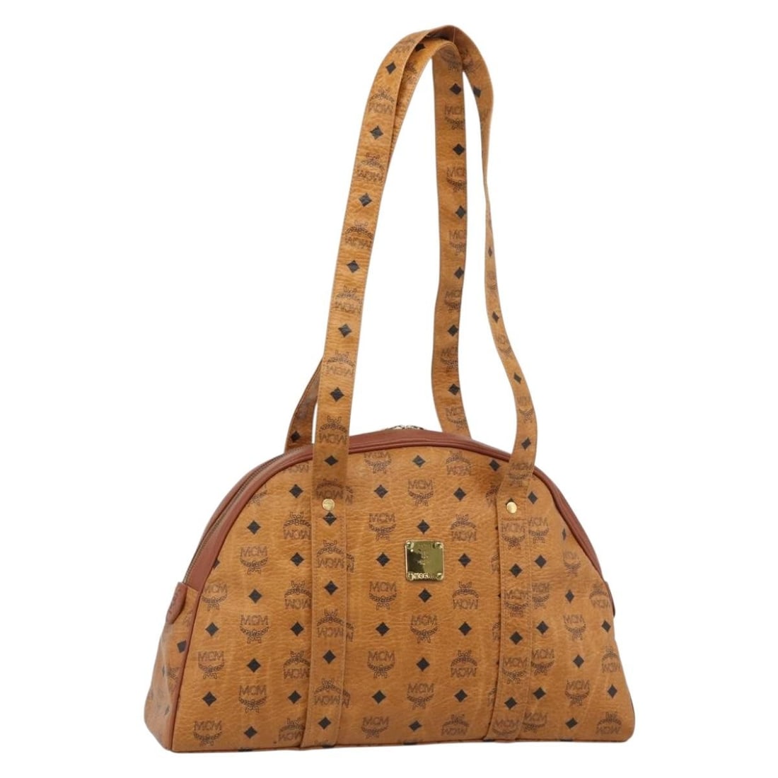 MCM Vicetos Logogram PVC Leather Tote Brown Gold: MCM Vicetos Logogram PVC Leather Tote Brown Gold Authentic MCM Vicetos logogram tote bag in brown and gold PVC leather. This women's tote shows reasonable wear and tear consistent with a B rank condit