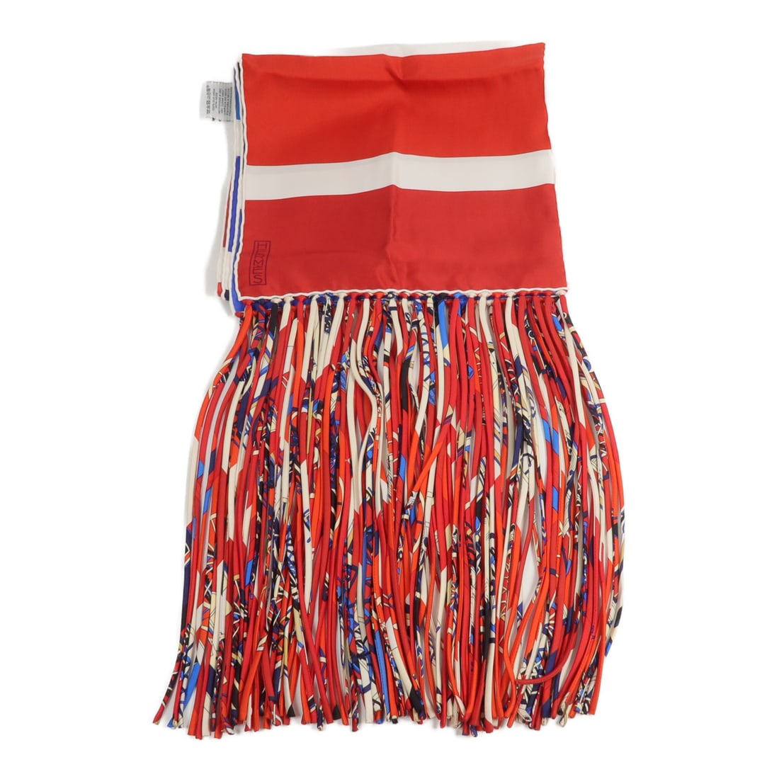 Hermes Silk Scarf 25x200cm Red White Blue With Storage Box: Hermes Silk Scarf 25x200cm Red White Blue With Storage Box Hermes silk scarf in a red, white, and blue colorway. This women's scarf includes a storage box and is noted in very good condition. Specific