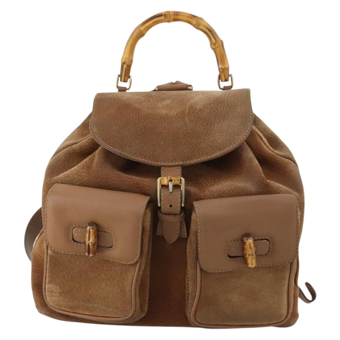 Gucci Vintage Bamboo brown suede leather backpack (1 of 18)