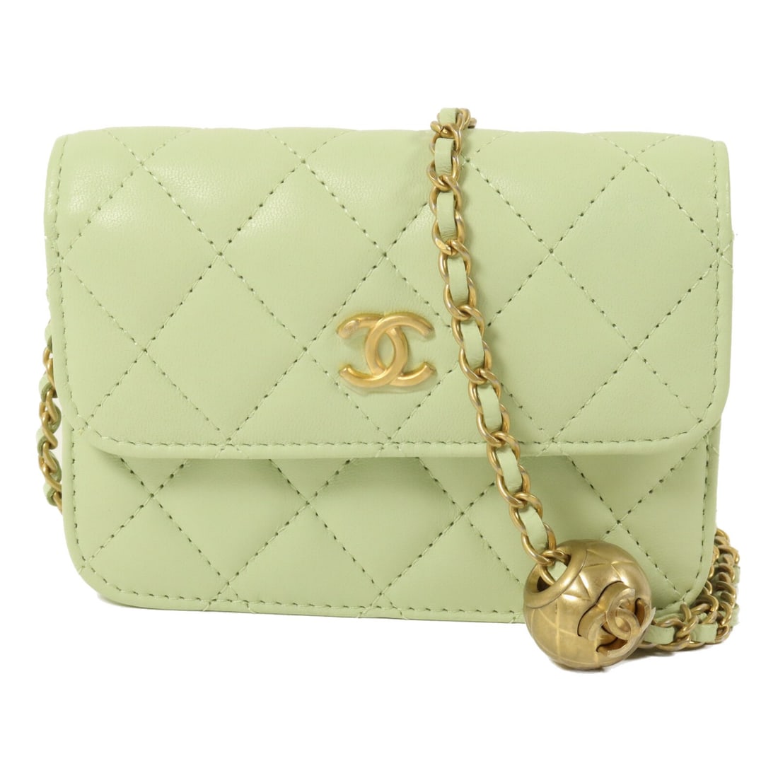 CHANEL AP1628 CC Mini Wallet on Chain Green Lambskin Shoulder Bag: CHANEL AP1628 CC Mini Wallet on Chain Green Lambskin Shoulder Bag Mini wallet on chain shoulder bag in green lambskin leather with CC GHW styling. This women's shoulder bag model AP1628 includes a mag