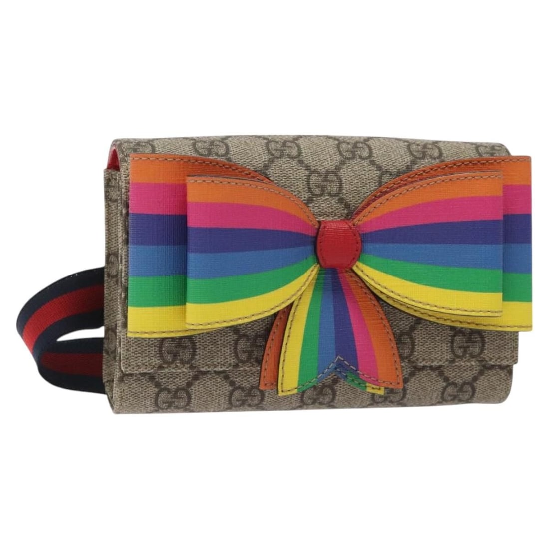 Gucci GG Supreme Sherry Line Kids Waist Bag Beige Red Navy PVC: Gucci GG Supreme Sherry Line Kids Waist Bag Beige Red Navy PVC Authentic Gucci GG Supreme Sherry Line children waist bag in beige, red, and navy. Made in Italy, this waist bag features PVC leather and
