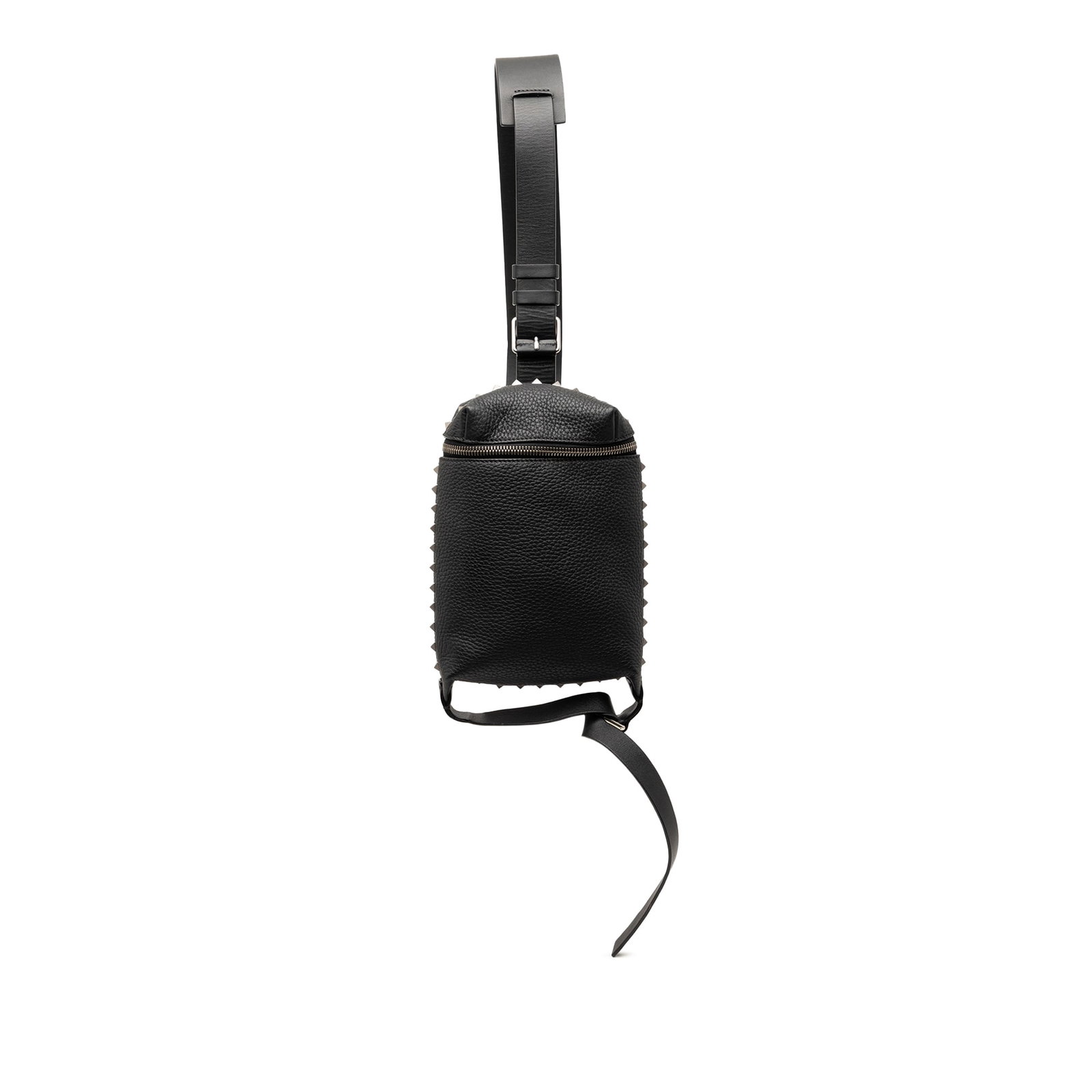 Valentino Rockstud Black Leather Convertible Sling Bag: Valentino Rockstud Black Leather Convertible Sling Bag This Valentino Grainy Calfskin Rockstud Convertible Sling Bag showcases a studded leather exterior with an adjustable flat bottom handle and an a
