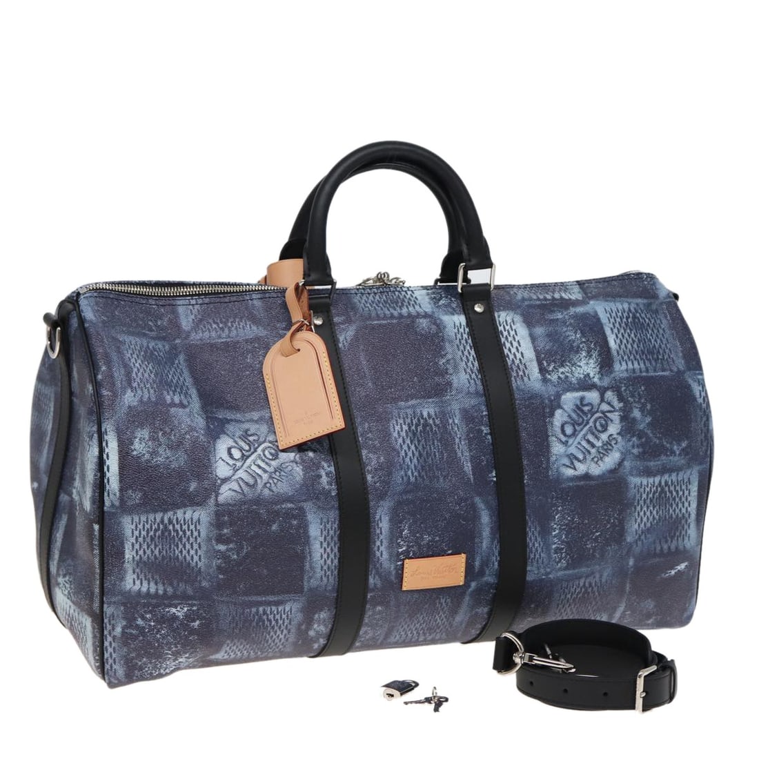 Louis Vuitton N50059 Keepall Bandouliere 50 Blue Damier Cobalt Bag: Louis Vuitton N50059 Keepall Bandouliere 50 Blue Damier Cobalt Bag Louis Vuitton Keepall Bandouliere 50 in blue Damier Cobalt canvas. This Boston bag is made in France and comes with a dust bag, padlo