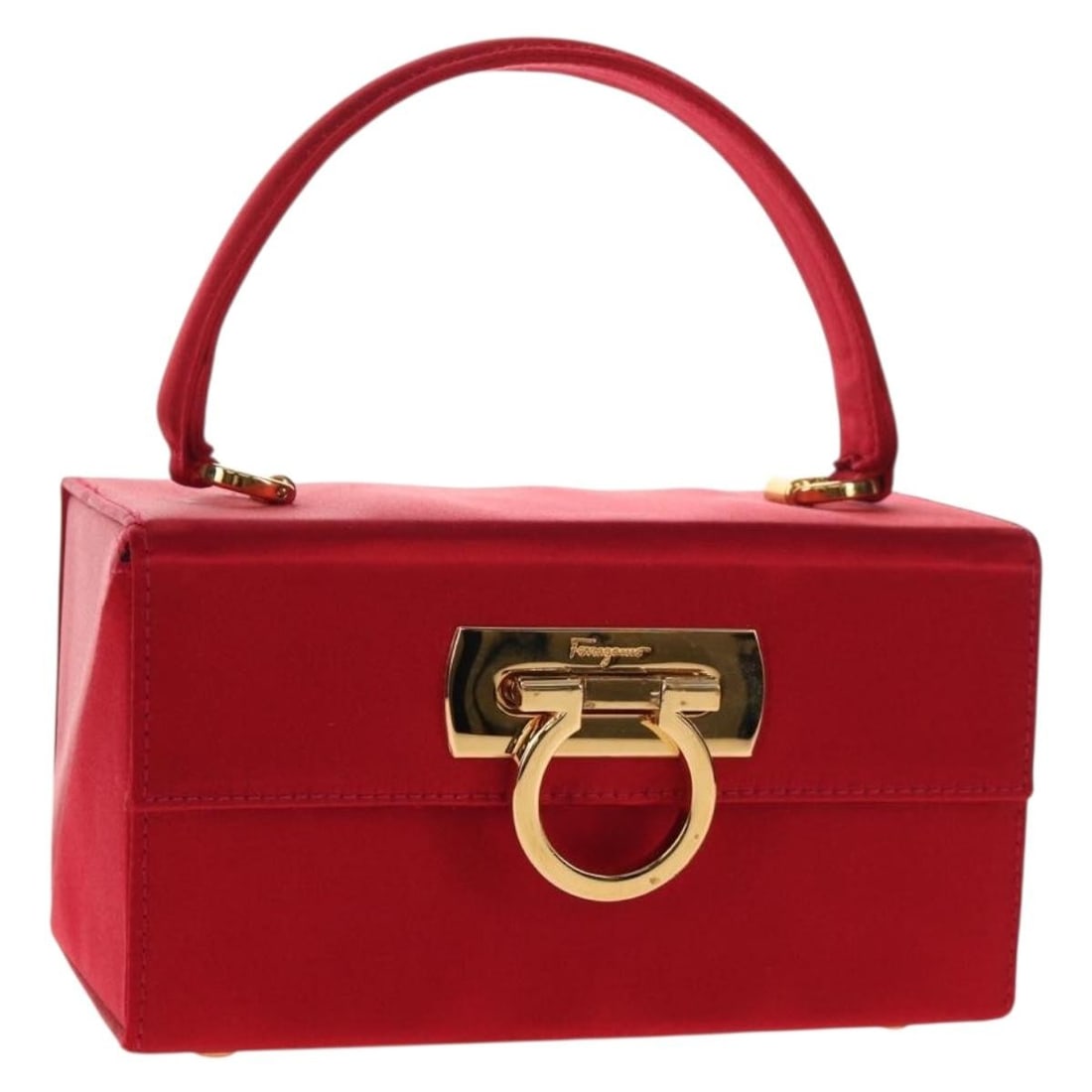 Red Gold Satin Hand Bag Salvatore Ferragamo Gancini Italy (1 of 18)