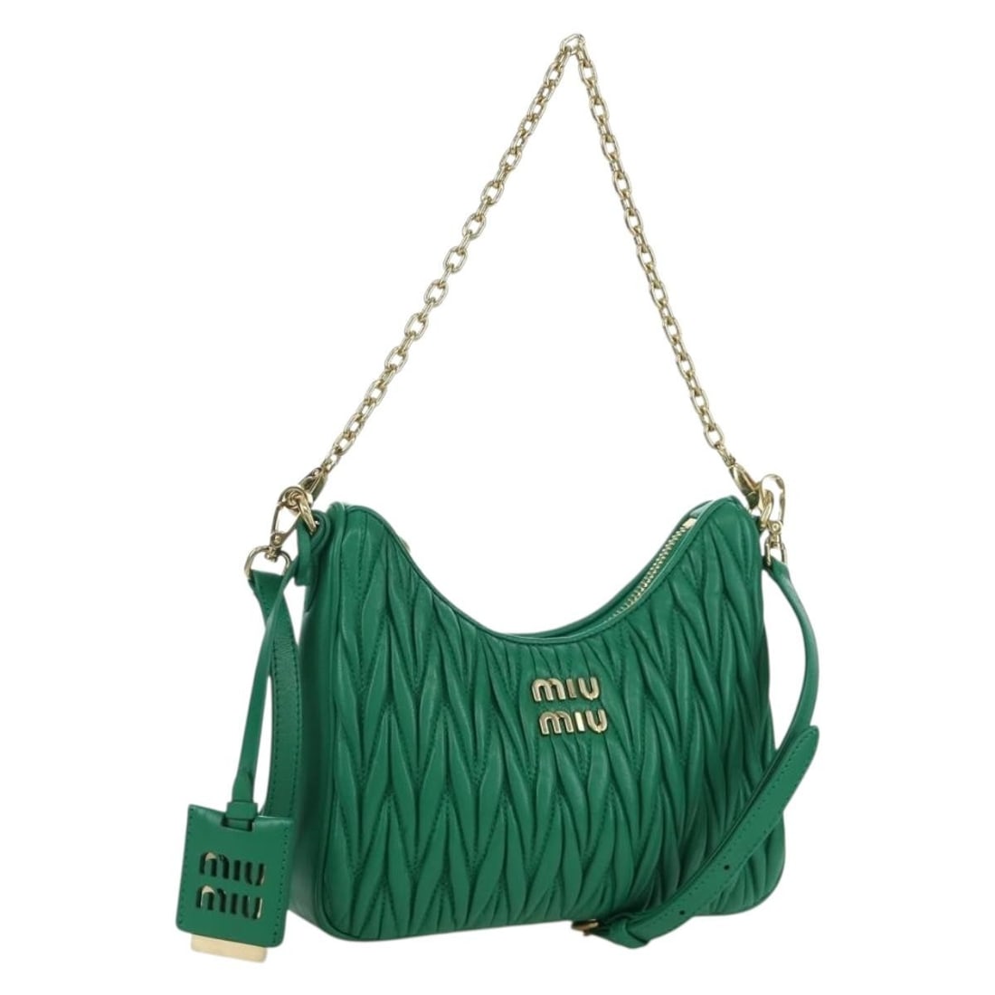 Miu Miu Green Leather Matelasse Shoulder Bag with Chain Strap and Gold Accents (1 of 18)