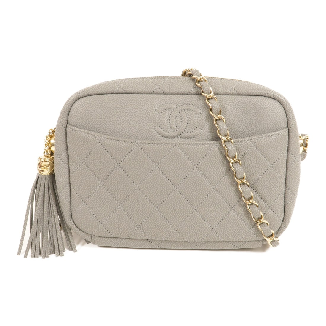 CHANEL Coco Tassel Camera Shoulder Bag Gray Calfskin CC GHW: CHANEL Coco Tassel Camera Shoulder Bag Gray Calfskin CC GHW A CHANEL Coco Tassel Camera Bag shoulder bag in gray calfskin (cowhide) leather. The bag features a CC GHW design, a fastener closure, one o