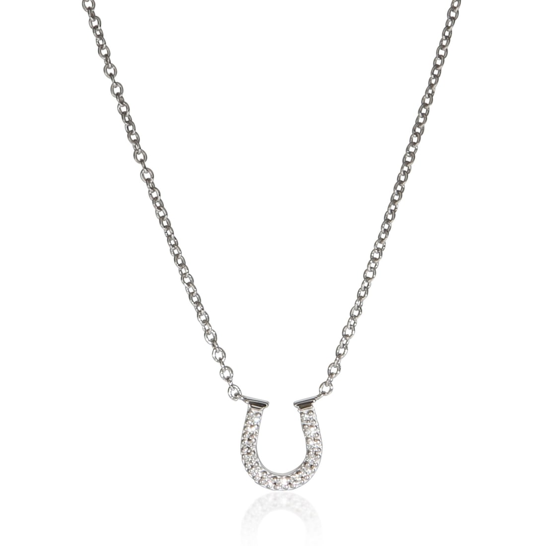 Tiffany & Co. Horseshoe Diamond Pendant in 18k White Gold with Box: Tiffany & Co. Horseshoe Diamond Pendant in 18k White Gold with Box Pre-owned Tiffany & Co. Horseshoe pendant in white gold with diamond accents. This women's pendant from the Horseshoe collection incl