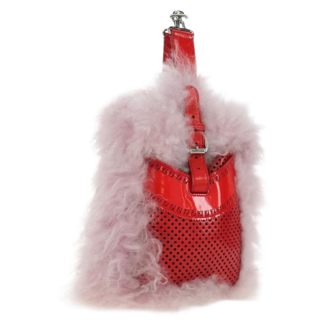 Fendi Pink and Silver Fur Handbag for Women Made in Italy: Fendi Pink and Silver Fur Handbag for Women Made in Italy This FENDI women's handbag features a pink and silver fur exterior, offering a bold and luxurious style. Made in Italy, the bag is designed wi