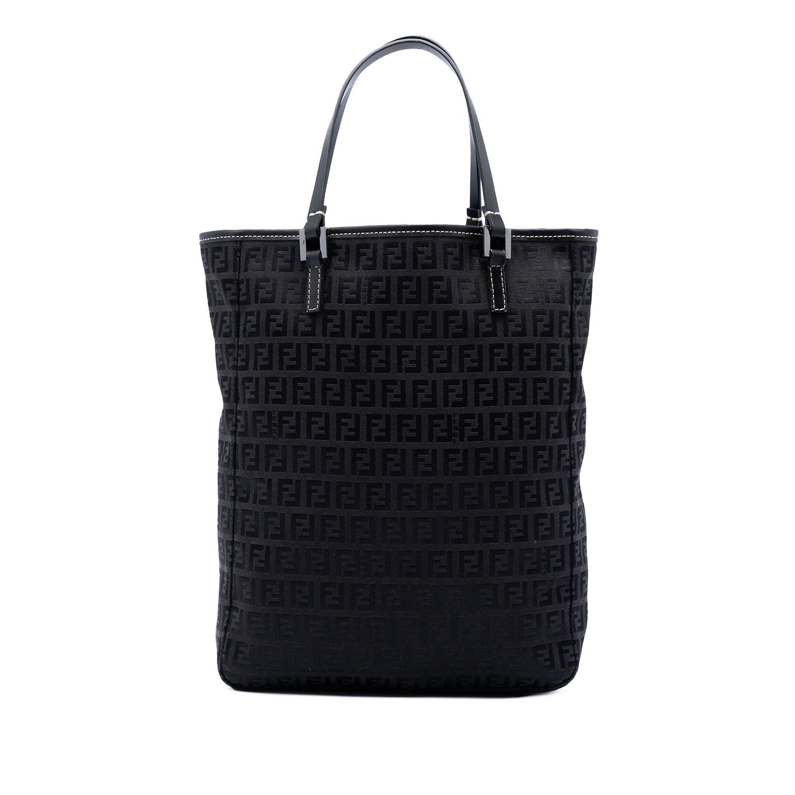 Fendi Zucchino Black Canvas Tote Bag with Leather Trim: Fendi Zucchino Black Canvas Tote Bag with Leather Trim Fendi Zucchino canvas tote with leather trim and flat leather handles. This open-top bag is made in Italy and finished in black. Condition is AB 