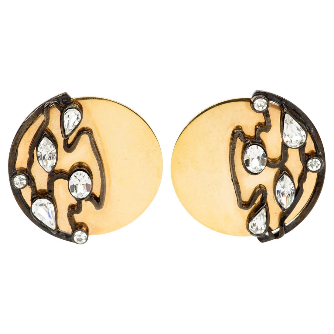 Jean-Louis Scherrer Gold Tone Clip Earrings with Black Enamel Crystal (1 of 4)