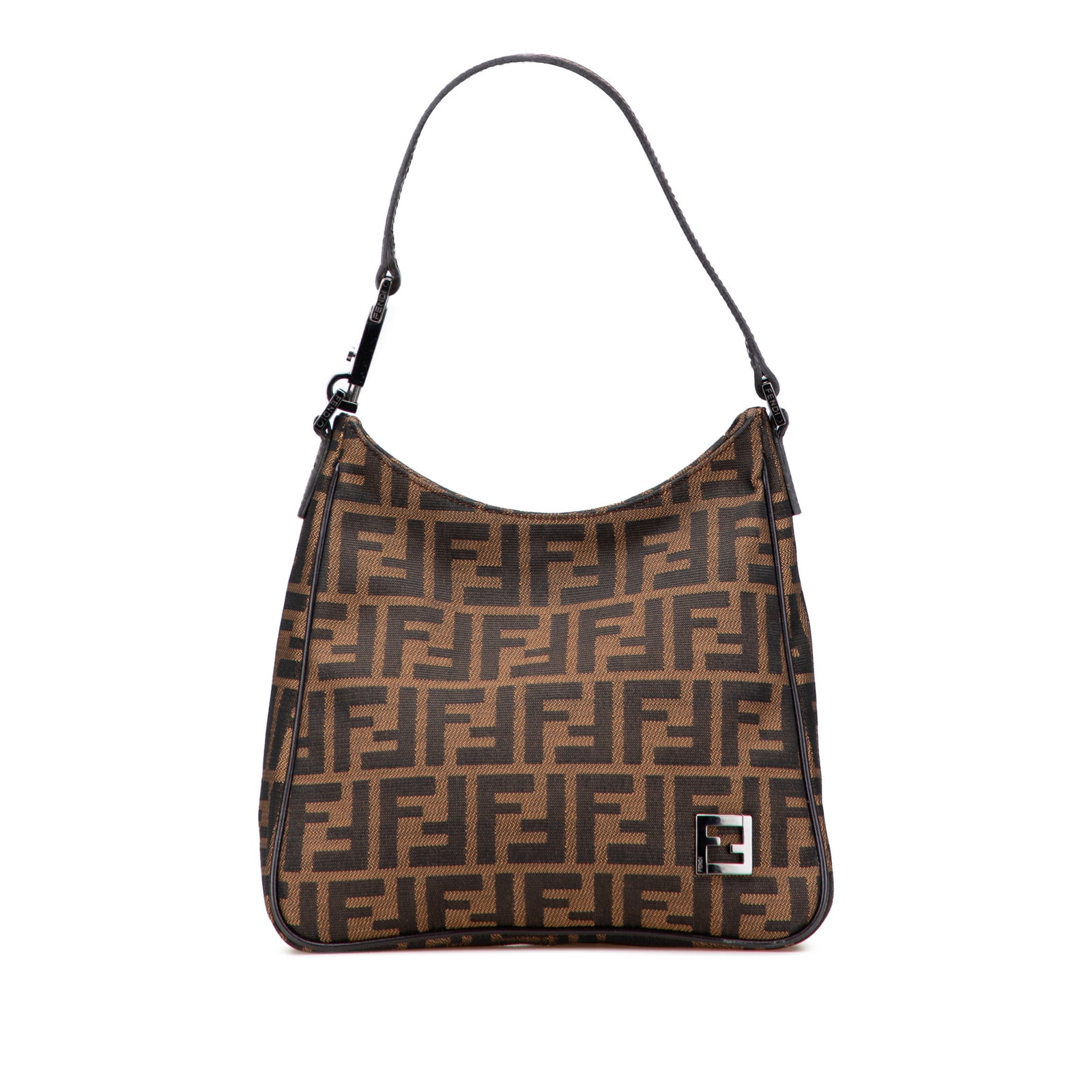 Fendi Zucca Brown Canvas Tote with Leather Trim: Fendi Zucca Brown Canvas Tote with Leather Trim This Fendi Zucca Canvas Shoulder Bag features a brown fabric body with leather trim and a flat leather strap. The bag is designed with an open top secur