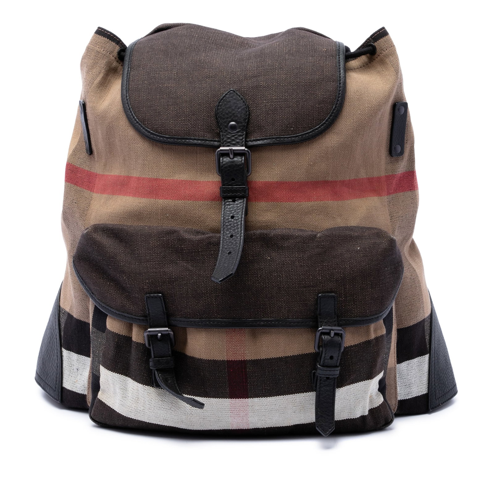 Burberry Korbin Backpack in Mega Check Canvas Brown: Burberry Korbin Backpack in Mega Check Canvas Brown Burberry Mega Check Canvas Korbin backpack with a canvas body, flat leather handle, and adjustable flat leather back straps. The design features an 