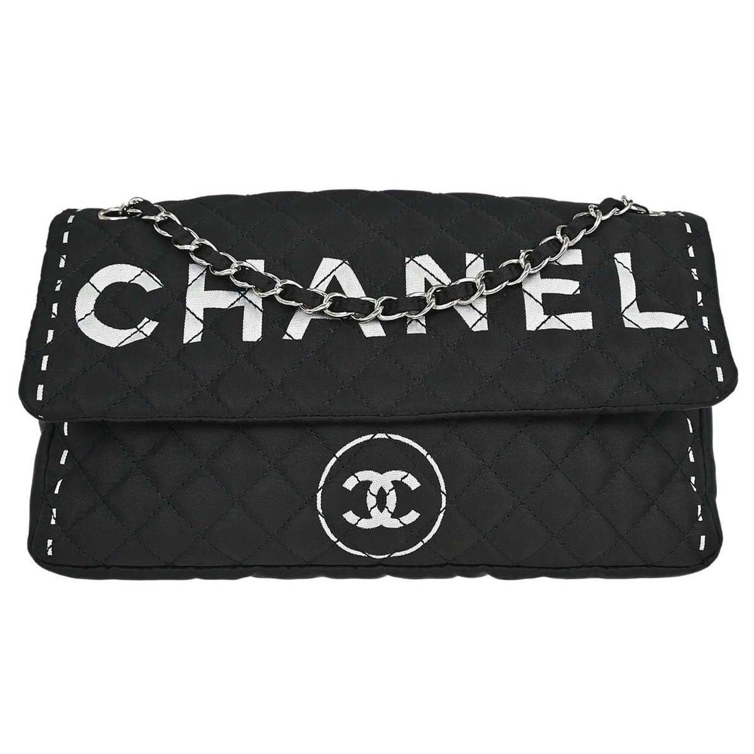 CHANEL Classic Flap Medium Shoulder Bag Black Satin Turn Lock (1 of 15)