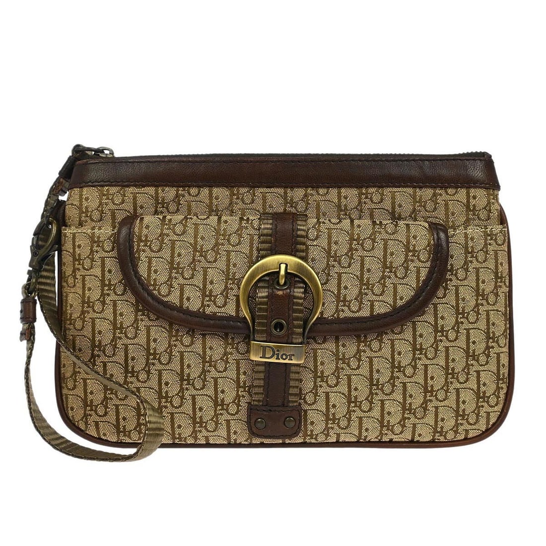 Dior Trotter Brown Canvas Leather Clutch Handbag Italy: Dior Trotter Brown Canvas Leather Clutch Handbag Italy Christian Dior Trotter clutch bag in brown canvas and leather, made in Italy. It features a top handle, one exterior pocket, and a small size pro