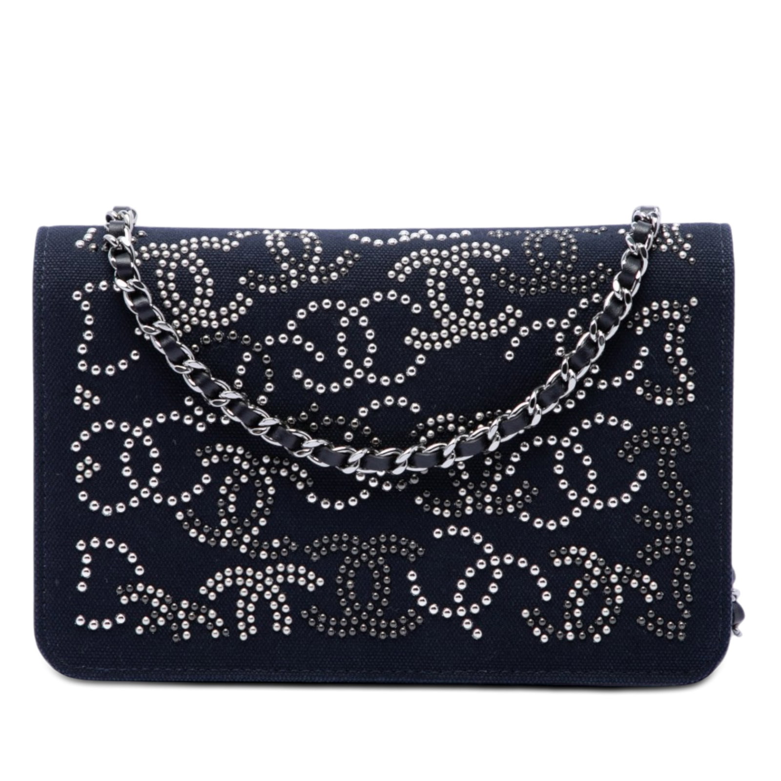 Chanel Paris Shanghai WOC Blue Crystal Canvas Crossbody Bag: Chanel Paris Shanghai WOC Blue Crystal Canvas Crossbody Bag Chanel Paris Shanghai Crystal Embellished Canvas Wallet On Chain in blue fabric with crystal embellishment. This crossbody bag features a le