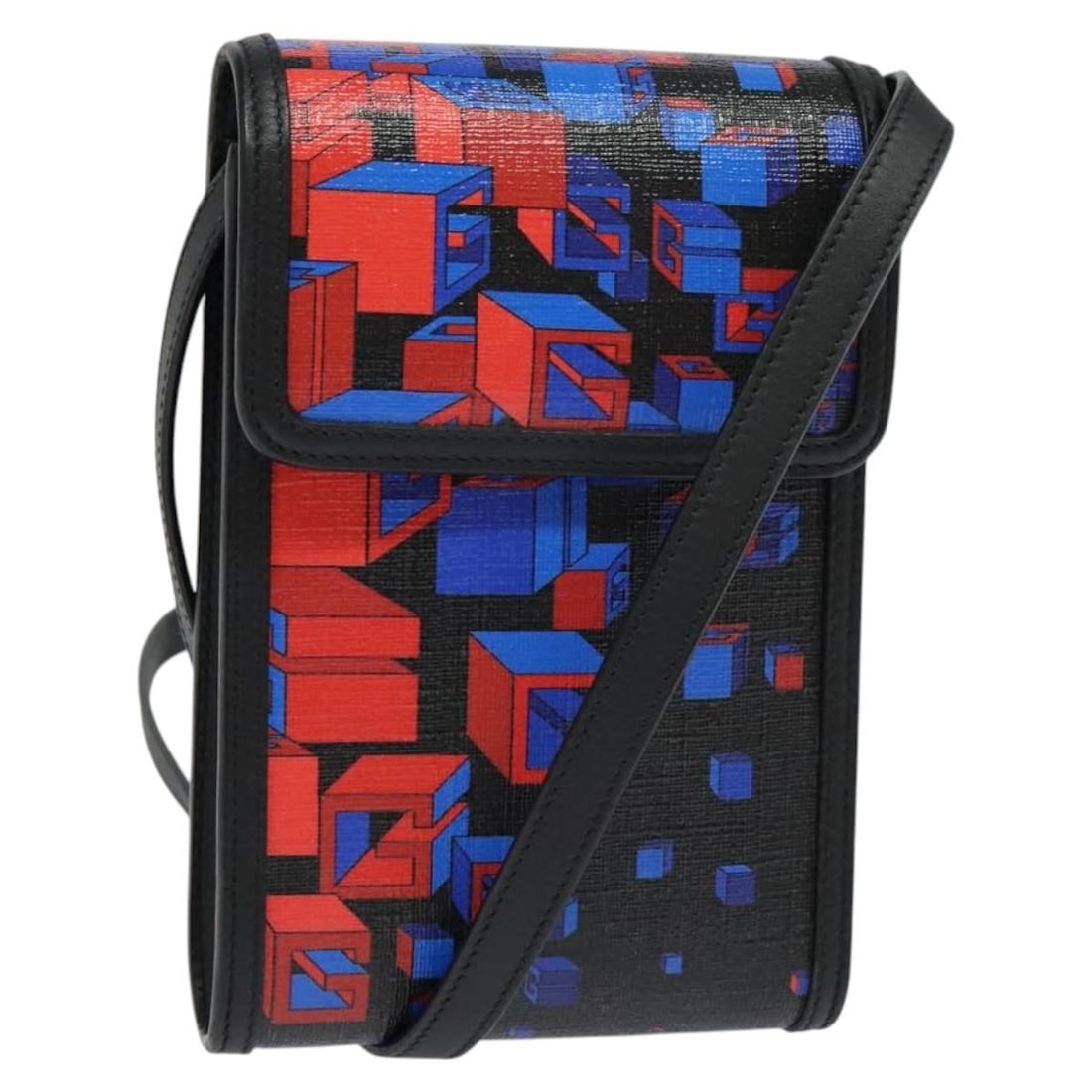 Gucci Space Square G Black PVC Shoulder Bag 631766 with Dust Bag: Gucci Space Square G Black PVC Shoulder Bag 631766 with Dust Bag This GUCCI Square G Space Shoulder Bag features a black and silver PVC leather exterior. Designed for women, it has a compact shape wit