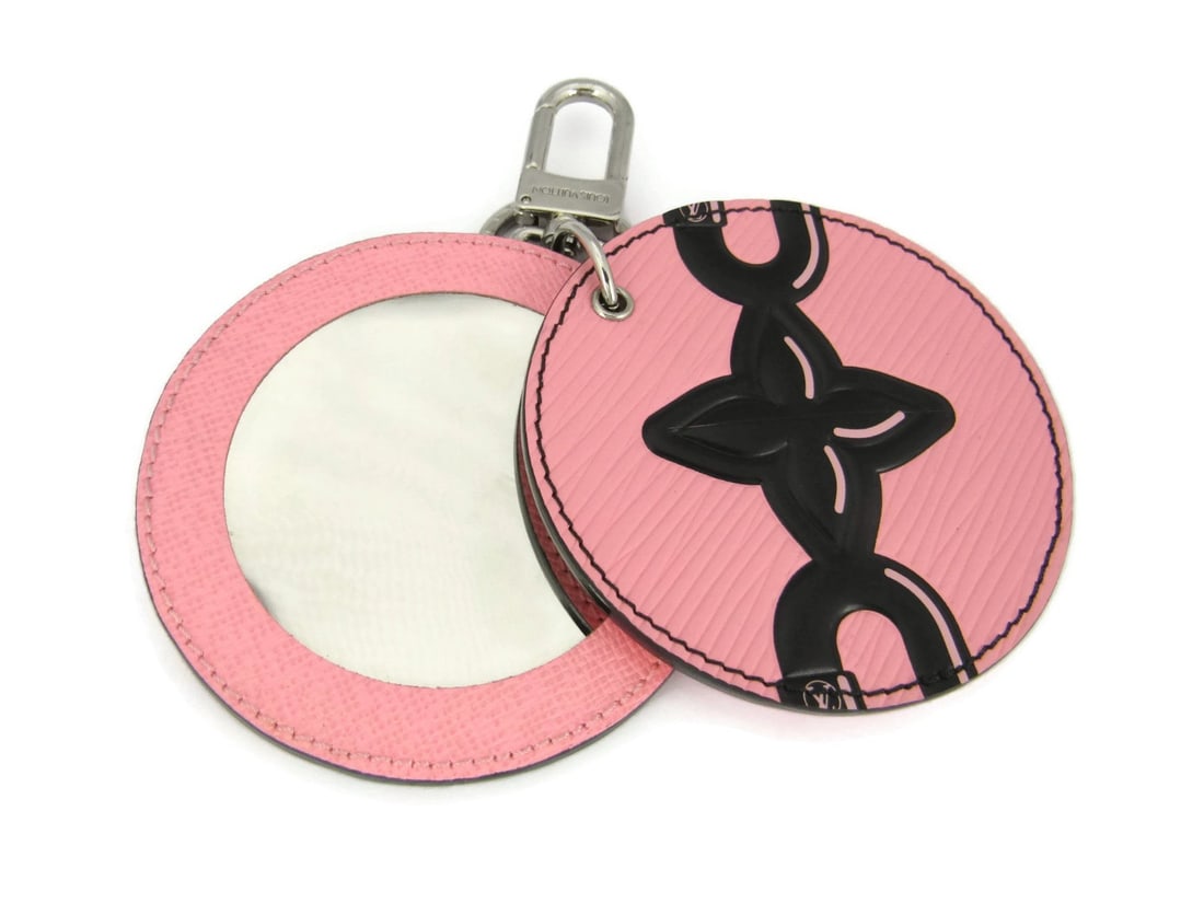 Louis Vuitton Floral Mirror Disc Bag Charm Key Ring Pink Black: Louis Vuitton Floral Mirror Disc Bag Charm Key Ring Pink Black Authentic Louis Vuitton handbag charm and key holder featuring an oversized mirrored round disc design with pink and black floral detaili