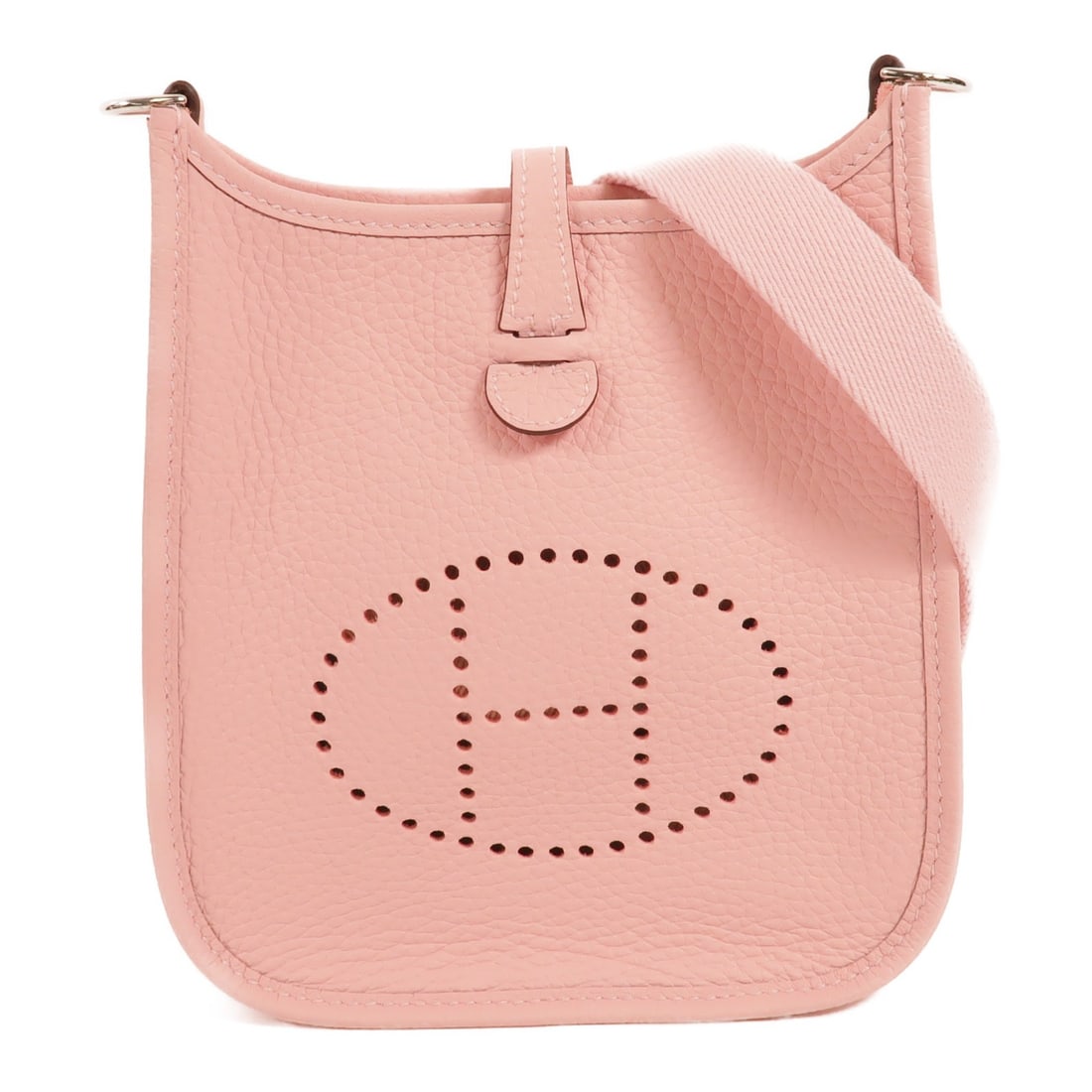 Hermes Evelyne TPM Clemence Leather Shoulder Bag Rose Sakura PHW: Hermes Evelyne TPM Clemence Leather Shoulder Bag Rose Sakura PHW Hermes Evelyne TPM shoulder bag in Rose Sakura Taurillon Clemence and calfskin with palladium-tone hardware. This women's shoulder bag 
